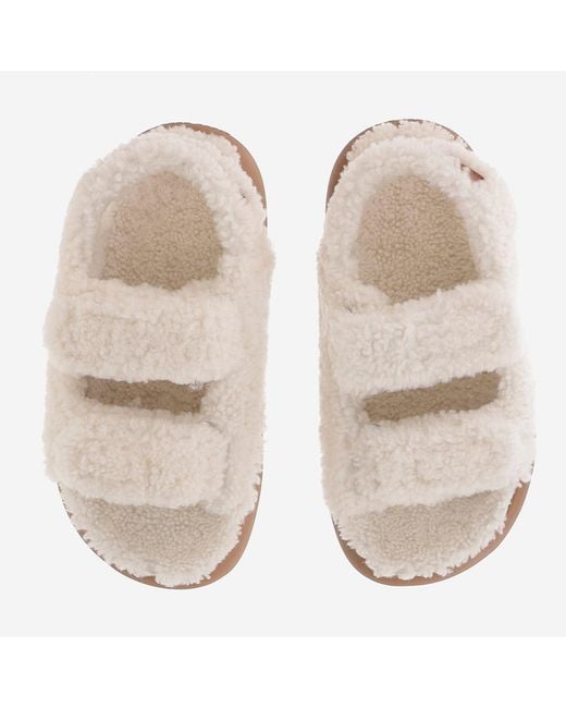 Moon Boot White Shearling Sandals With Dual Adjustable Straps