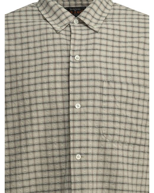 Beams Plus Gray Open Bd Sucker Cotton Linen Casual Shirt