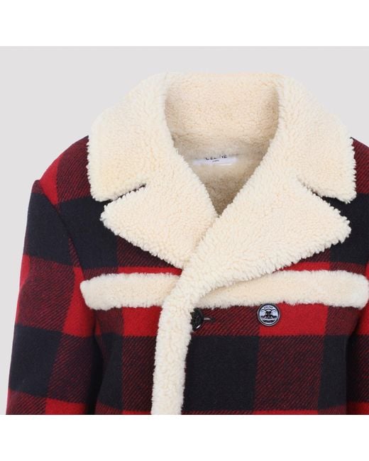 Céline Red Caban Shearling Jacket