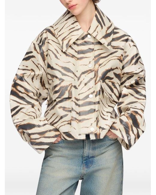 Ganni Natural Zebra Print Cotton Blend Jacket