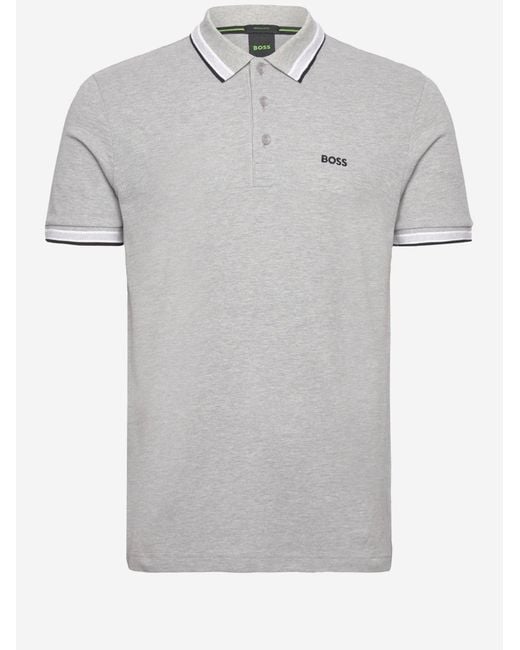 Boss Gray Cotton Piqué Polo Shirt With Logo for men