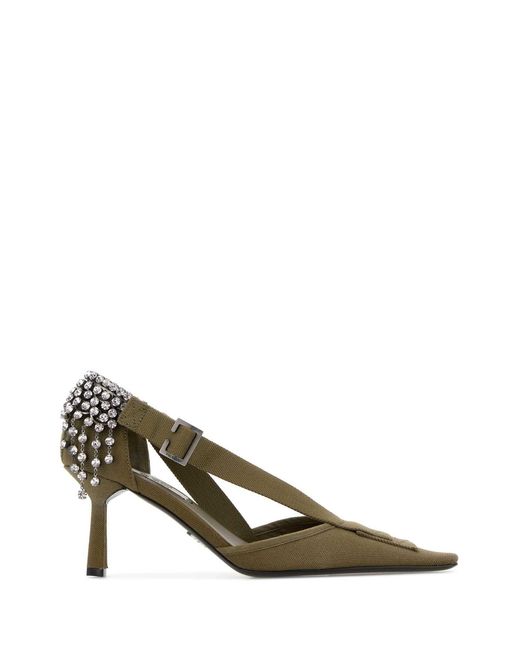 Prada Metallic Army Canvas Pumps