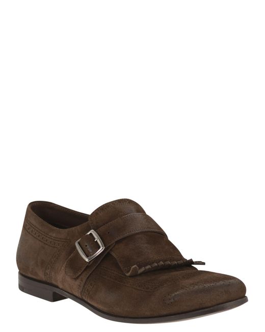 Church's Brown Shanghai Suede Monk Strap With Fringe Detail