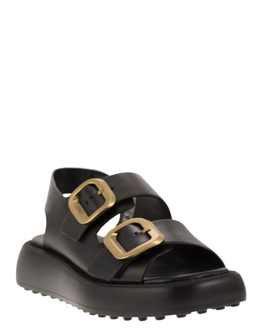 Tod's Black Leather Sandal With Buckles