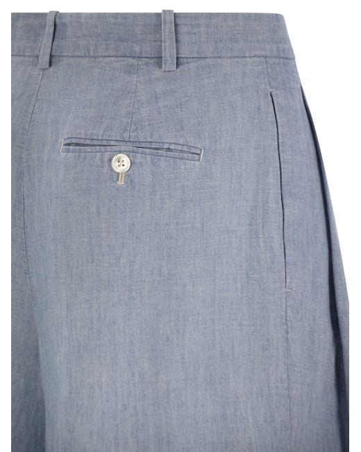 Polo Ralph Lauren Blue Pleated Cotton Chambray Shorts