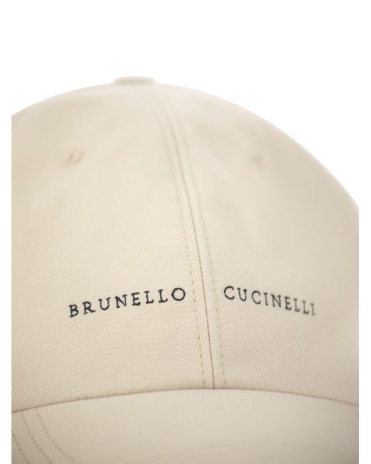Brunello Cucinelli Cotton Canvas Baseball Cap Met Borduurwerk in het Natural voor heren