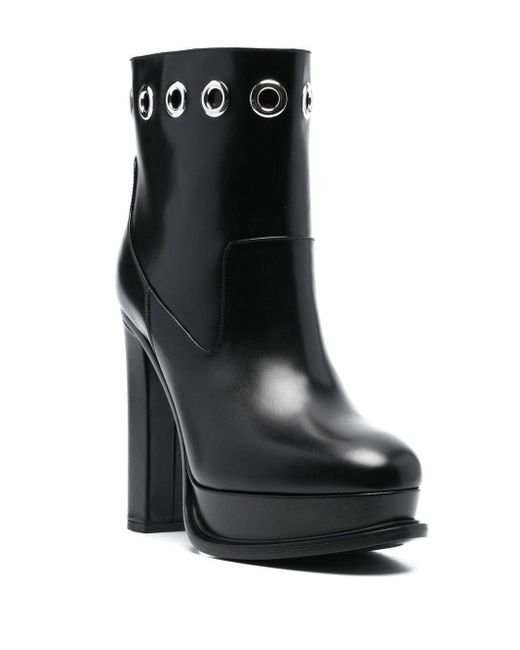 McQueen Black Leather Heel Ankle Boots