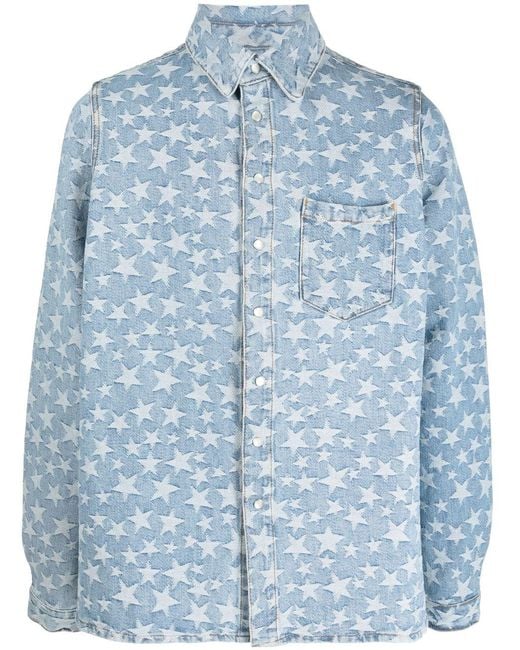 ERL Blue Star-Pattern Cotton Denim Shirt