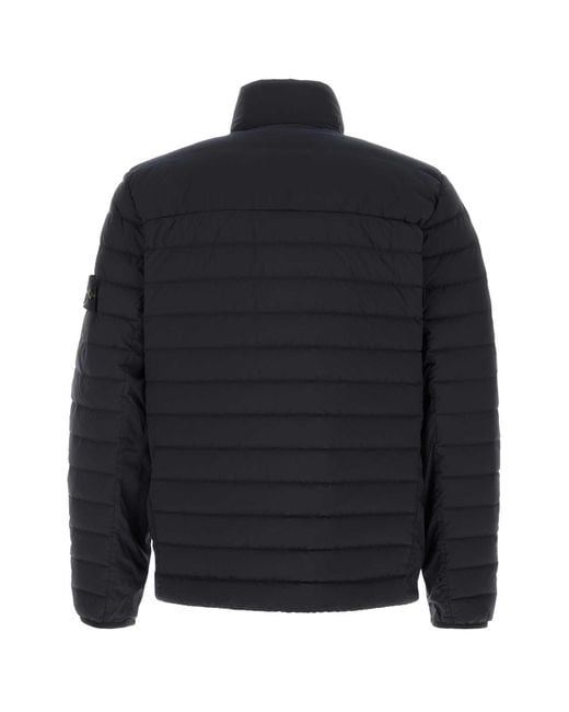 Stone Island Blue Quilted Mock Collar Jacket