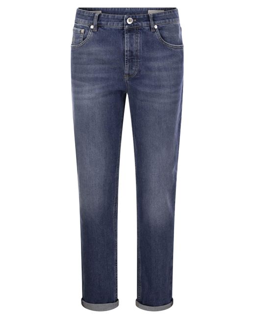 Cinque pantaloni tascabili in forma in denim comfort di Brunello Cucinelli in Blue da Uomo
