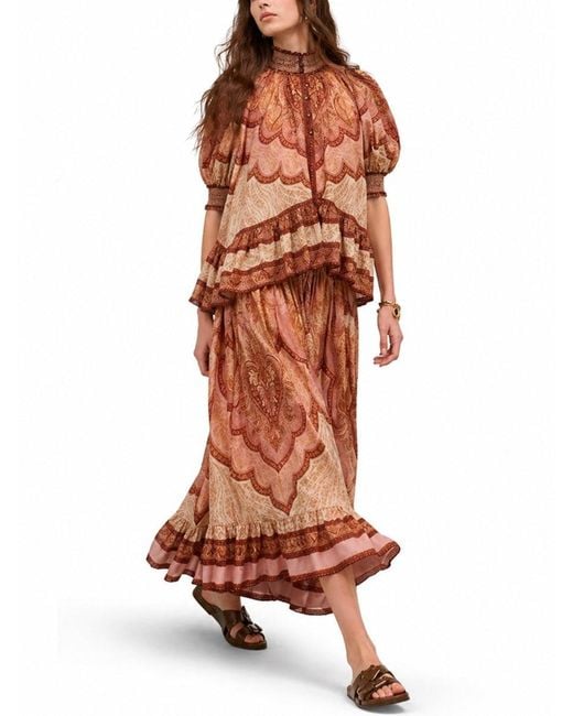 Zimmermann Orange "Wanderlust" Ruffle Blouse