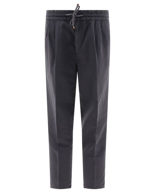 Brunello Cucinelli Blue Trousers With Drawstring And Double Pleats for men