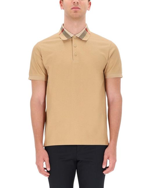Burberry Natural Polo Shirt With "Check" Collar for men