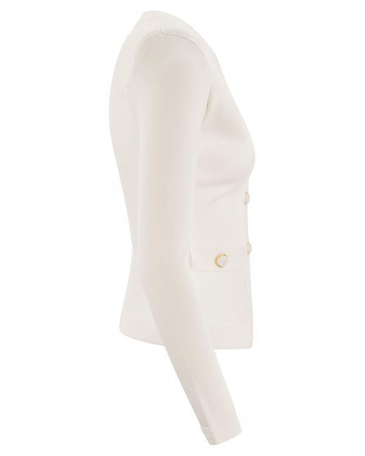Shiny Viscose Cardigan con bottoni gemelli di Elisabetta Franchi in White