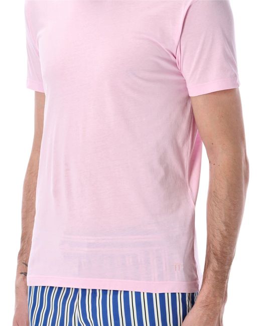 Tom Ford Blue Cotton And Silk T-Shirt for men