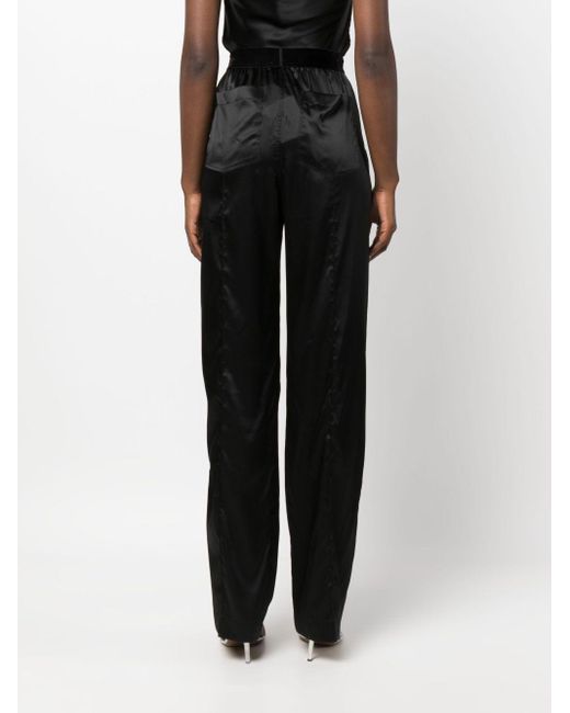 Tom Ford Black High-Waisted Stretch-Silk Satin Trousers