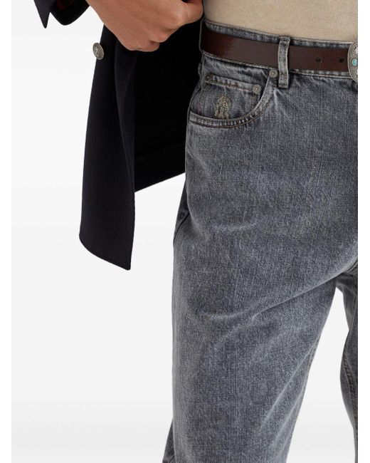 Brunello Cucinelli Jeans Met Logopatch in het Gray voor heren