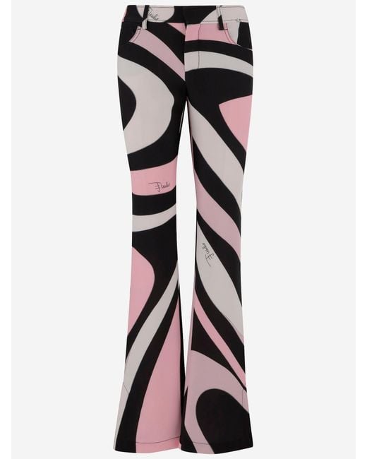 Emilio Pucci Black Stretch Nylon Pants With Marble Pattern