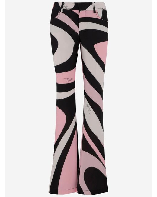 Emilio Pucci Stretch Nylon Broek Met Marmeren Patroon in het Black