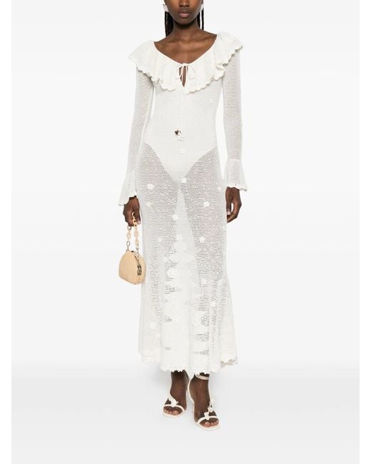 Self-Portrait White Floral Crochet Midi Dress