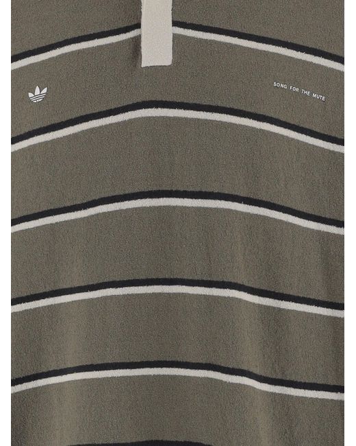 Adidas x Song For the Mute Gray Striped Cotton Polo Shirt