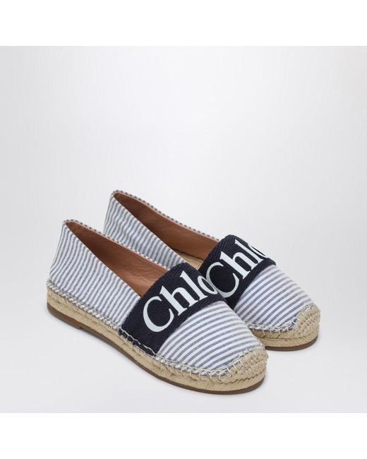 Chloé Blue Woody Striped Espadrilles With Logo