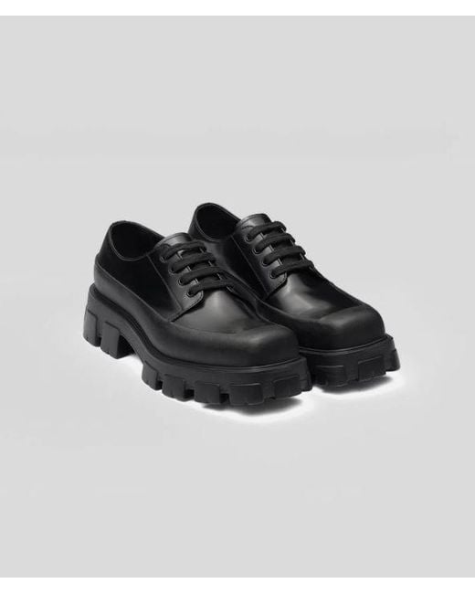 Prada Black Monolith Brushed Leather Lace Up