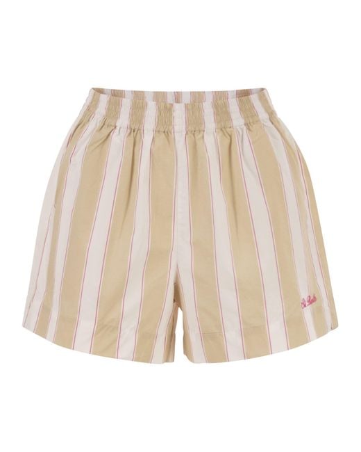 Mc2 Saint Barth Natural Meave Striped Cotton Shorts