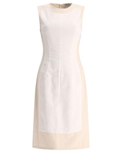 Max Mara White "Yang" Doppelfarbe ärmellose Kleid