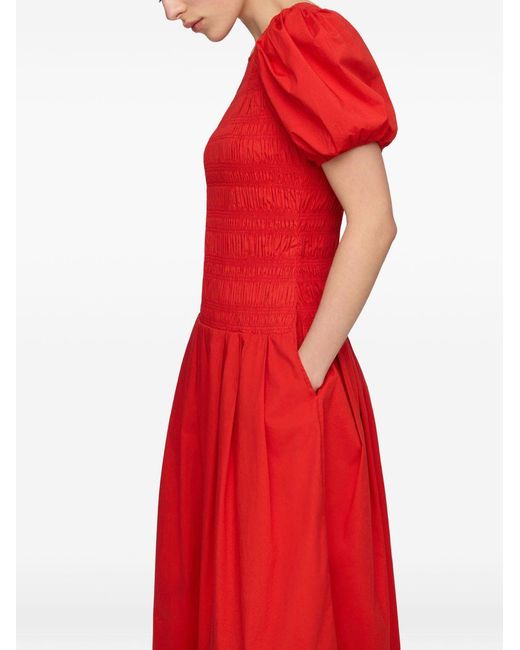 Ganni Red Organic Cotton Midi Dress