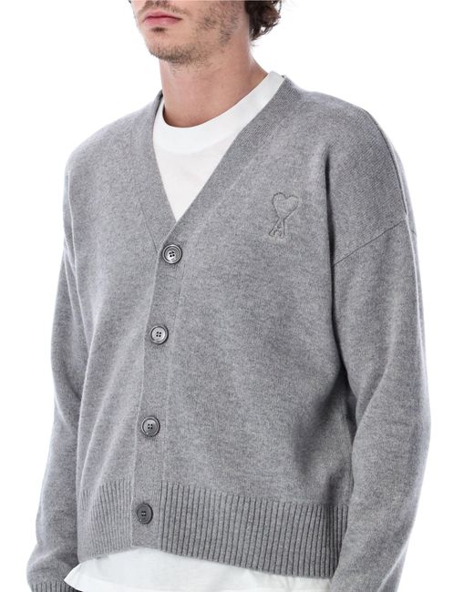 AMI Gray Adc Knit Cardigan for men