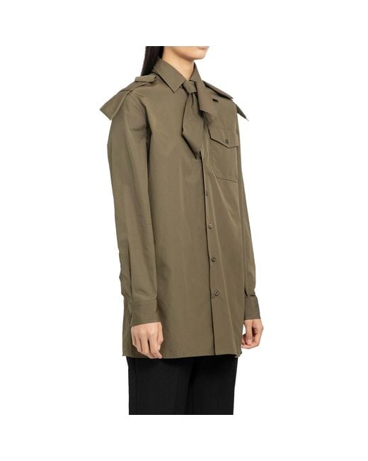 Prada Green Poplin Tie-detail Shirt