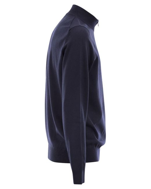 Boss Blue Virgin Wool Jumper With Zip Collar for men