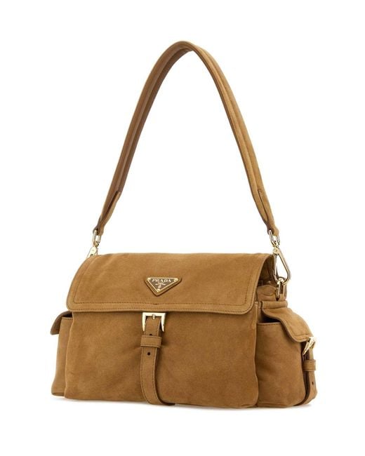 Prada Metallic Camel Suede Shoulder Bag