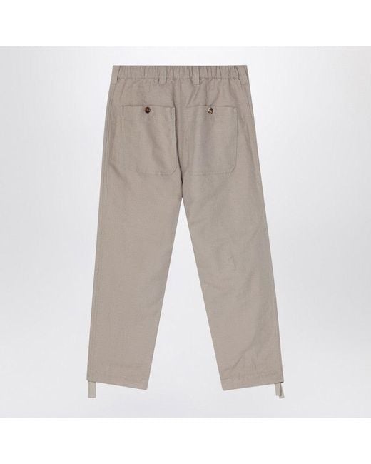 Brunello Cucinelli Gray Khaki Linen Cotton Blend Trousers