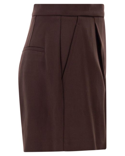 Elisabetta Franchi Brown Gabardine Shorts With Jewelled Logo