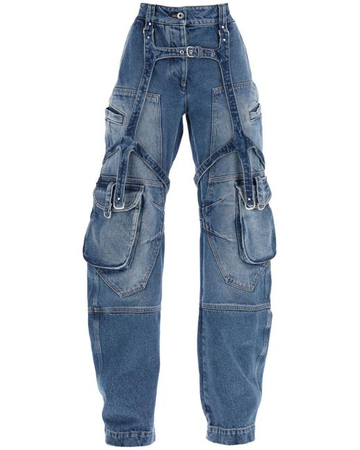 Off-White c/o Virgil Abloh Blue Cargo Jeans mit Gurt Details