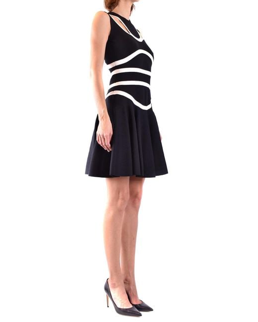 McQueen Black Striped Sleeveless Round Neck Dress