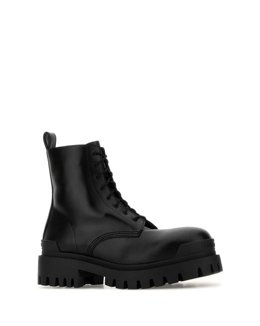 Balenciaga Black Leather Strike Ankle Boots for men