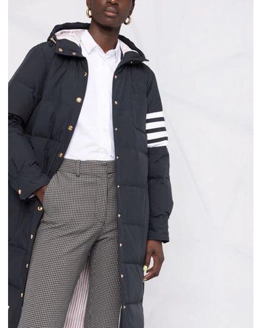 Thom Browne Black Down Filled Below Knee Hooded Shirtdress W/ 4 Bar