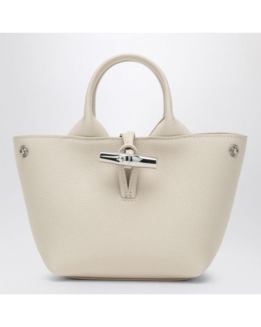 Longchamp Bamboo Top-Handle Leather Crossbody Bag in Natural