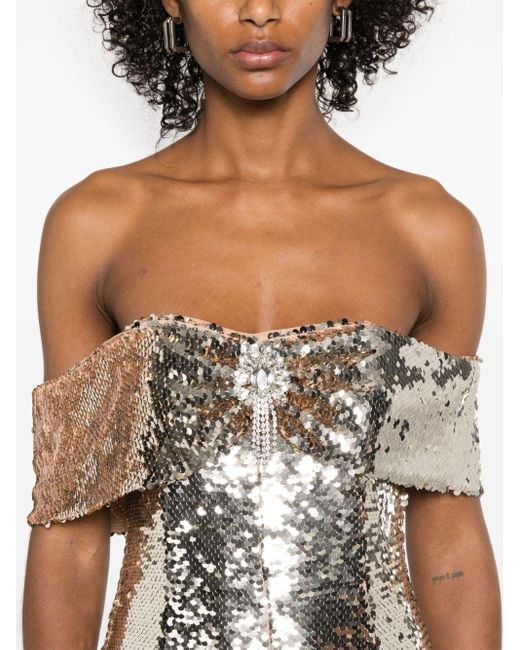 Self-Portrait Metallic Sequin Off-Shoulder Mini Dress