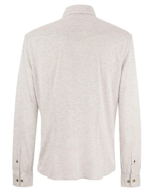 Brunello Cucinelli Leinen und Baumwollmischung Freizeit -Fit -Hemd mit Pressebutter und Taschen in White für Herren