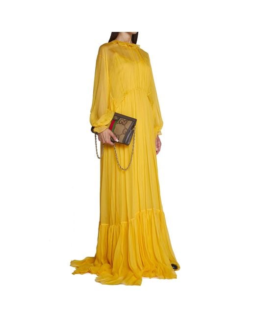 Vestido largo de seda de Gucci de color Yellow