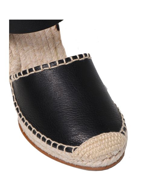 Chloé Black Leather Wedge Sandals