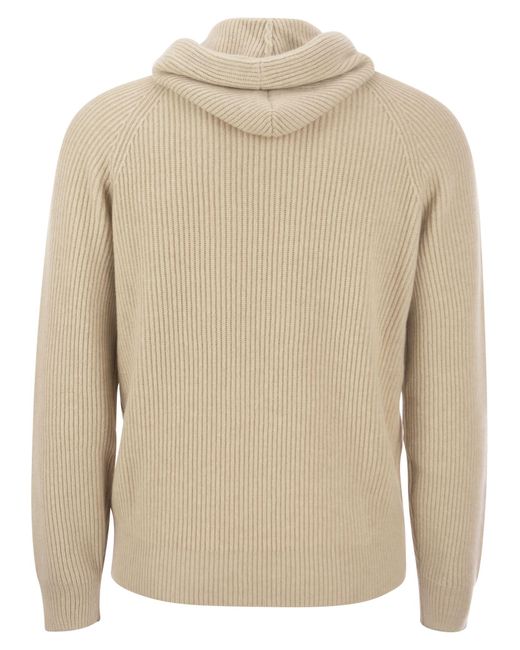 Brunello Cucinelli Sweatshirt -stijl In Cashmere Rib in het Natural voor heren