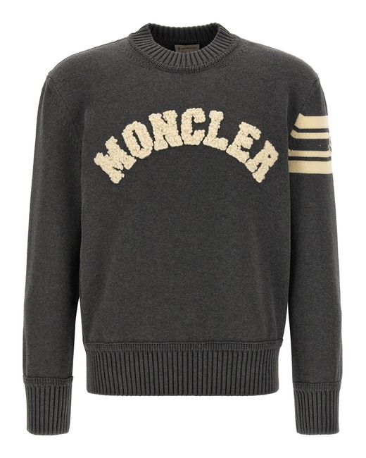 Moncler Bouclé Logo Sweater in Gray für Herren