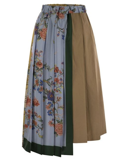 Weekend by Maxmara Gray Operoso Canvas und gedruckter Twill Midi Rock