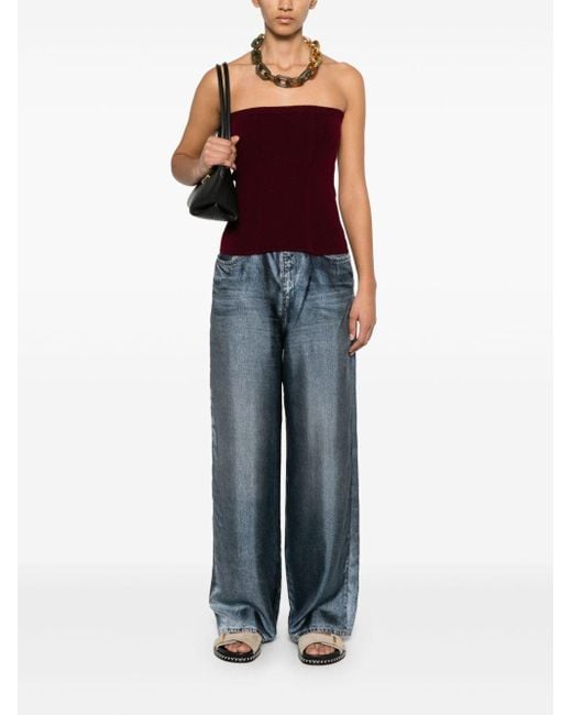 Pierre Louis Mascia Blue Denim Print Silk Trousers
