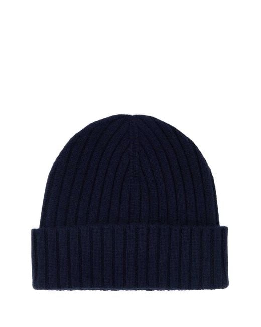 Sporty & Rich Navy Blue Cashmere Blend Yankees Beanie Hat for men